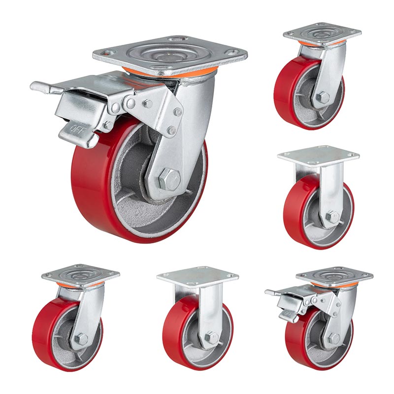 Heavy Casters PU บนดอกยางแบนเหล็กหล่อ